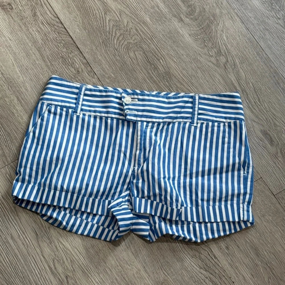 Ralph‎ Lauren Girls Blue White Striped Cotton Chino Shorts Size 16 Preppy Summer